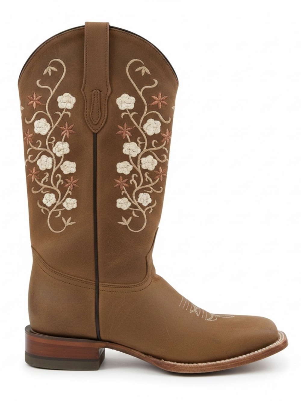 Reywelt Jazmin Crazy Thang Womens Tan Suede Floral Square Toe Boot 26=US 9
